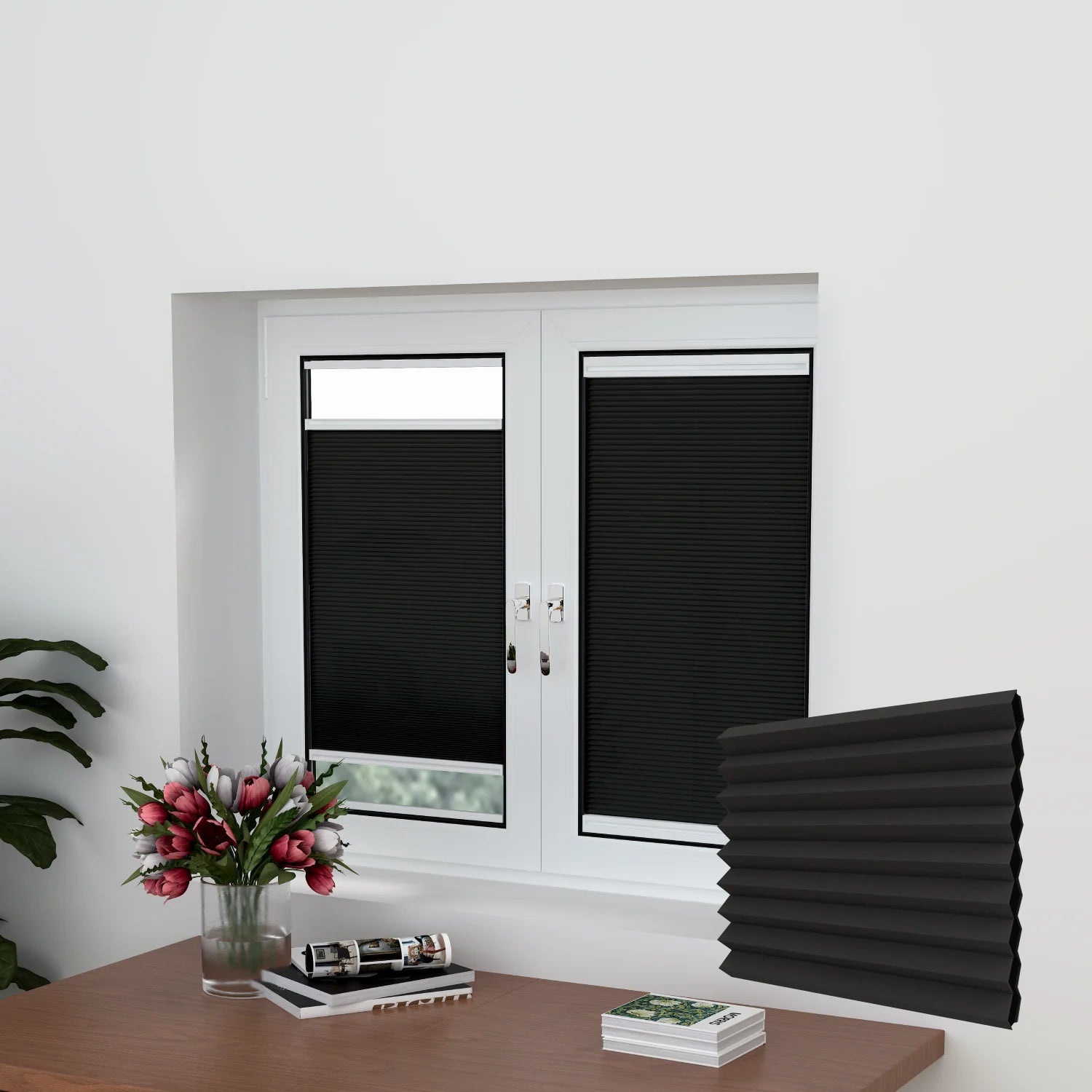 Honeycomb pleated curtain duettes made to measure - installation without drilling - Blackout